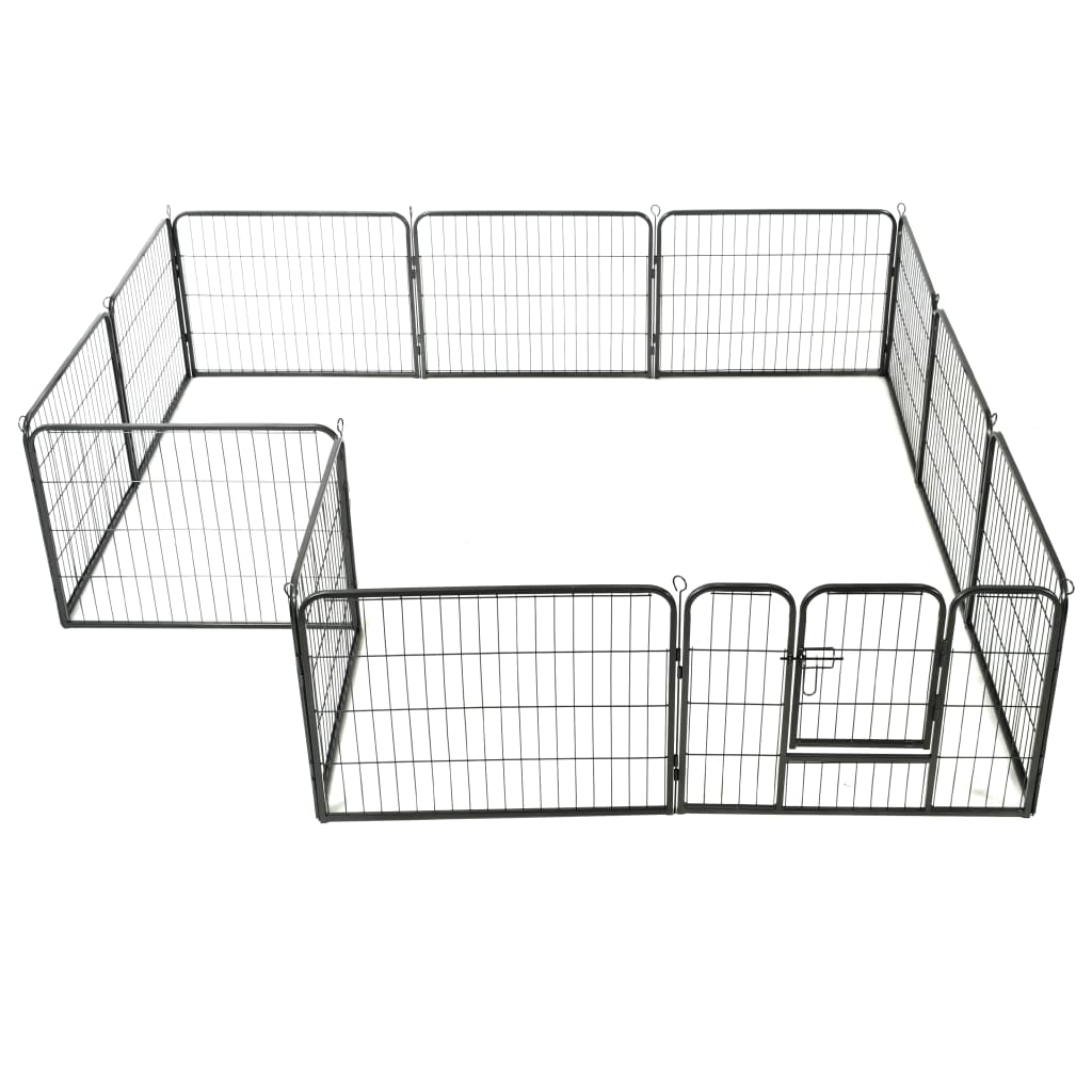 vidaXL Dog Playpen 12 Panels Steel 31.5"x23.6" Black