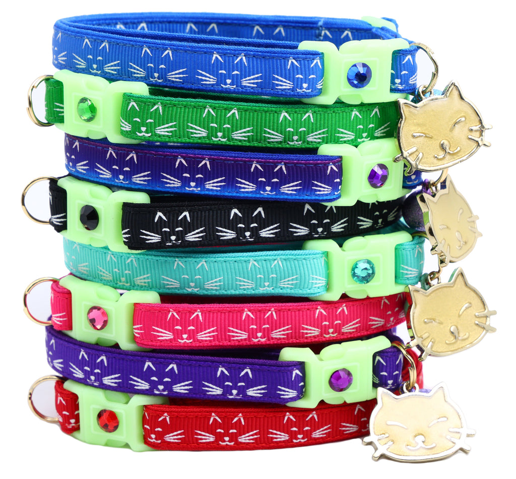 Glowing Cat Faces Breakaway Cat Collar-1