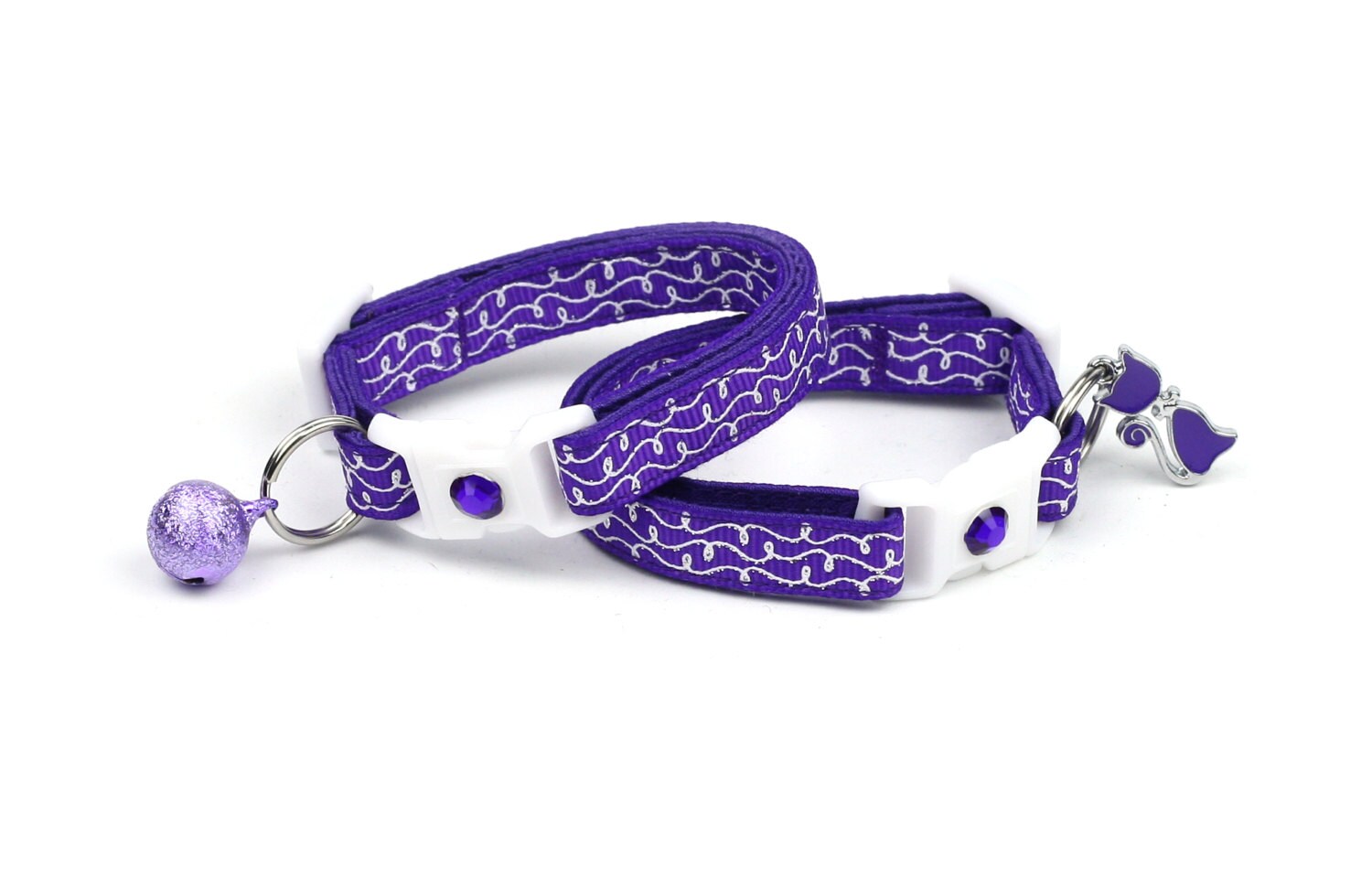 White Squiggles on Purple Cat Collar