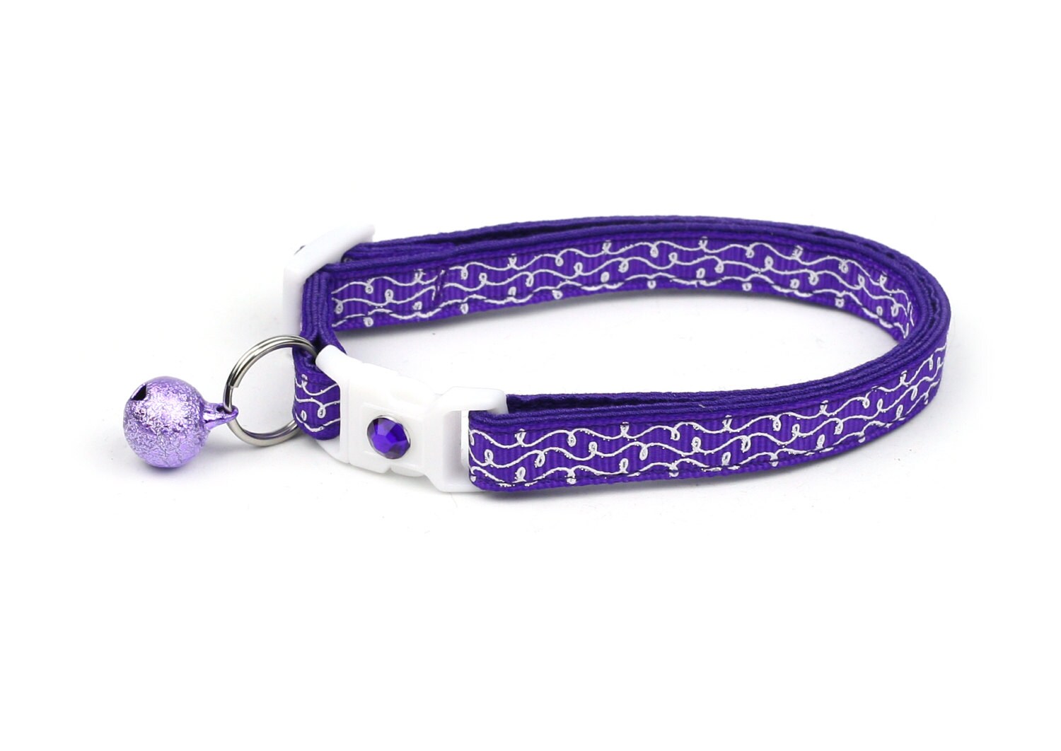 White Squiggles on Purple Cat Collar