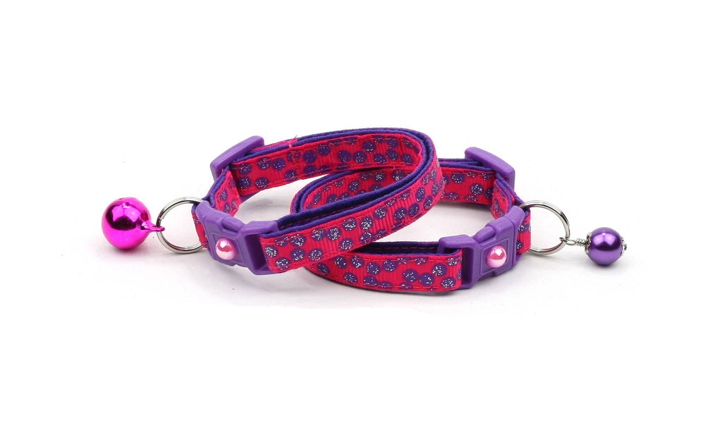 Purple Dots on Dark Pink Cat Collar