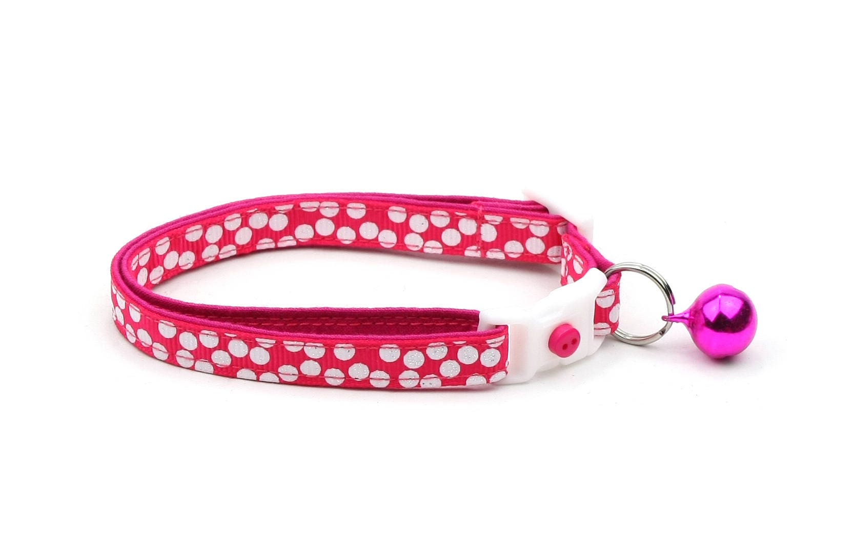 White Dots on Bright Pink Cat Collar
