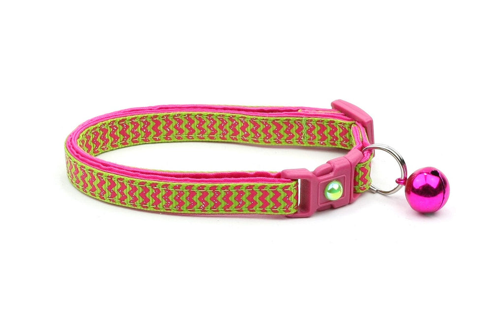 Pink Chevrons on Bright Green Cat Collar