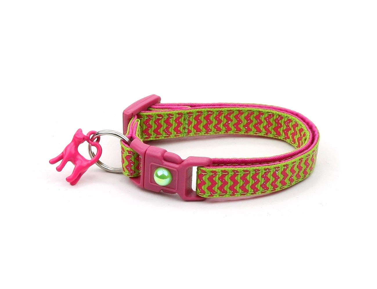 Pink Chevrons on Bright Green Cat Collar