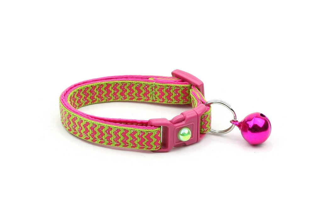 Pink Chevrons on Bright Green Cat Collar