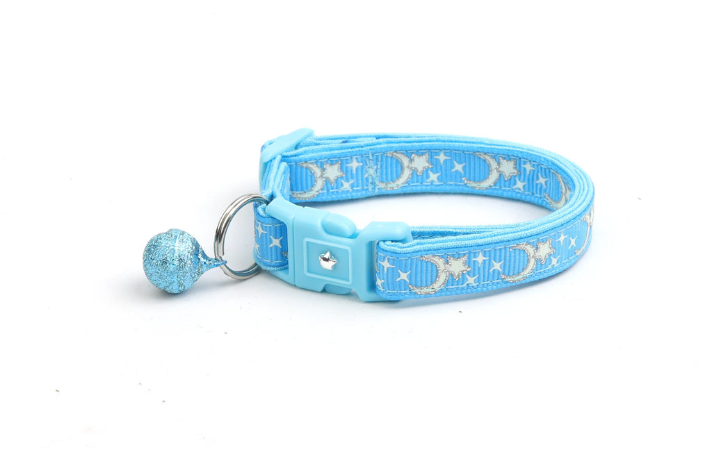 Silver Moons and Stars on Blue Cat Collar