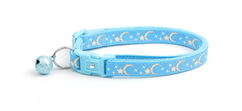 Silver Moons and Stars on Blue Cat Collar