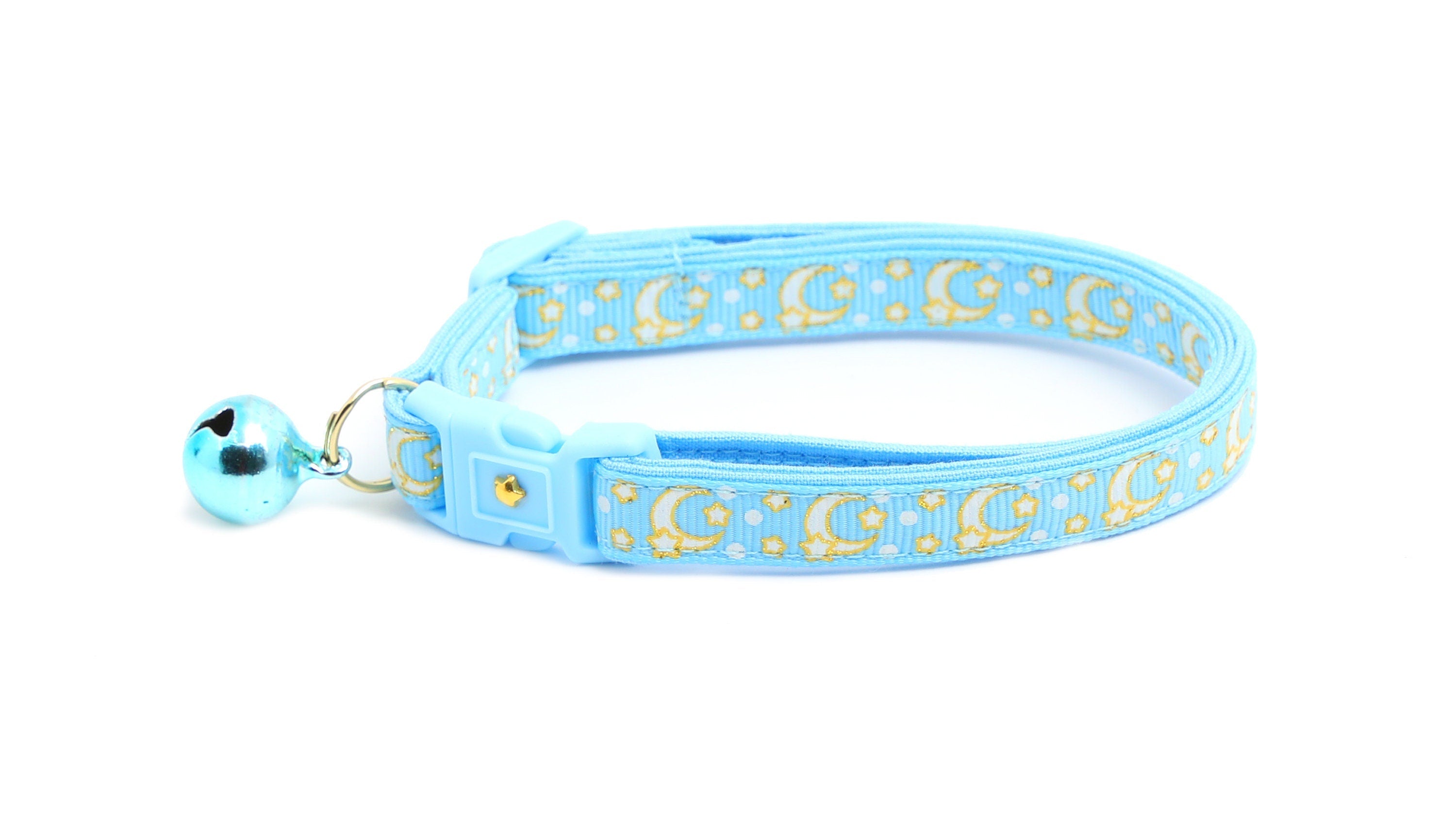 Gold Moons and Stars on Powder Blue Cat Collar