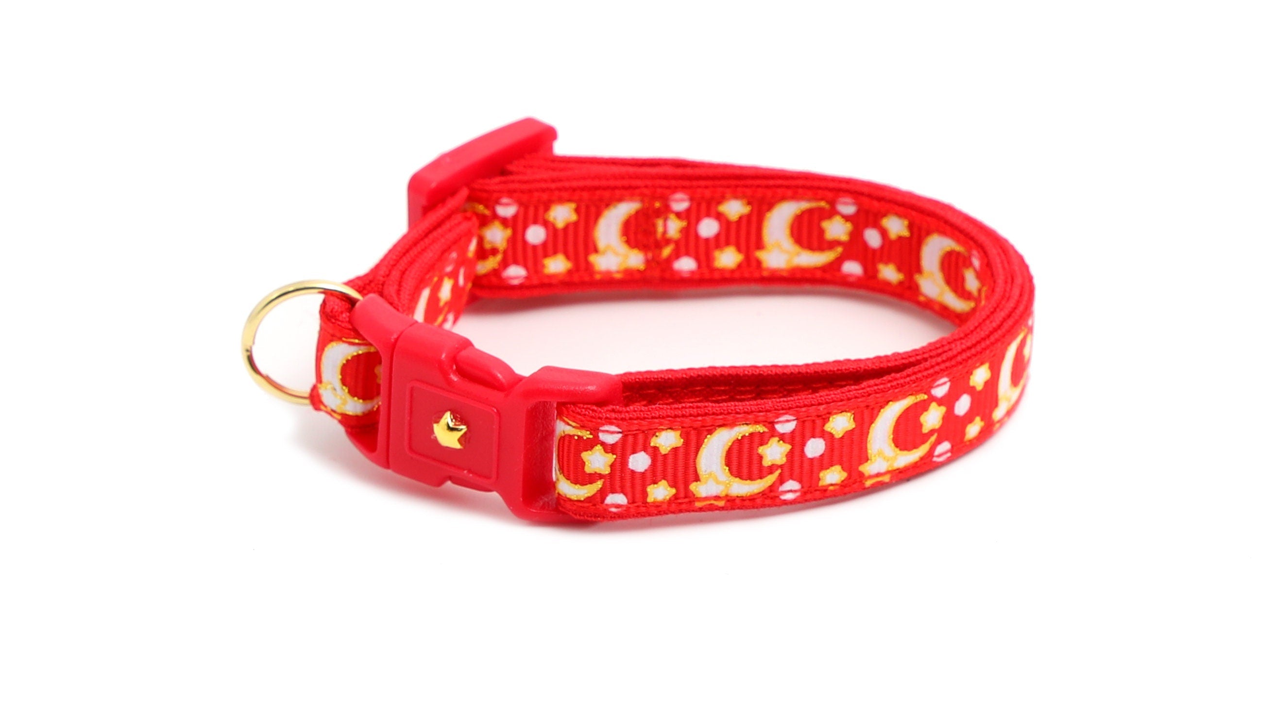 Gold Moons and Stars on Bright Red Cat Collar