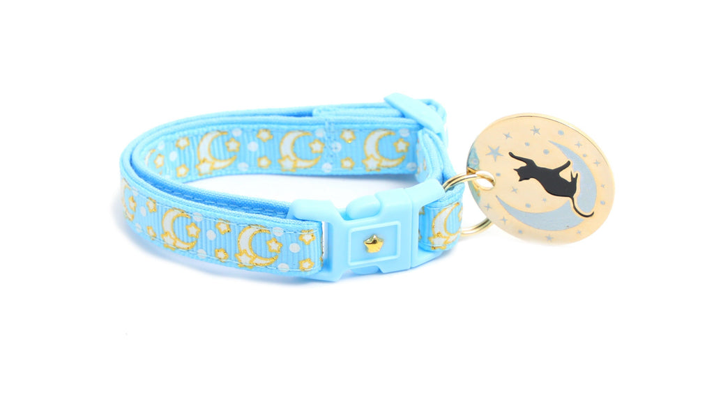 Gold Moons and Stars on Powder Blue Cat Collar