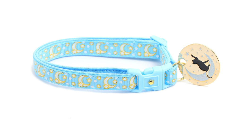 Gold Moons and Stars on Powder Blue Cat Collar