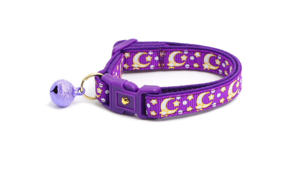 Gold Moons and Stars on Purple Cat Collar