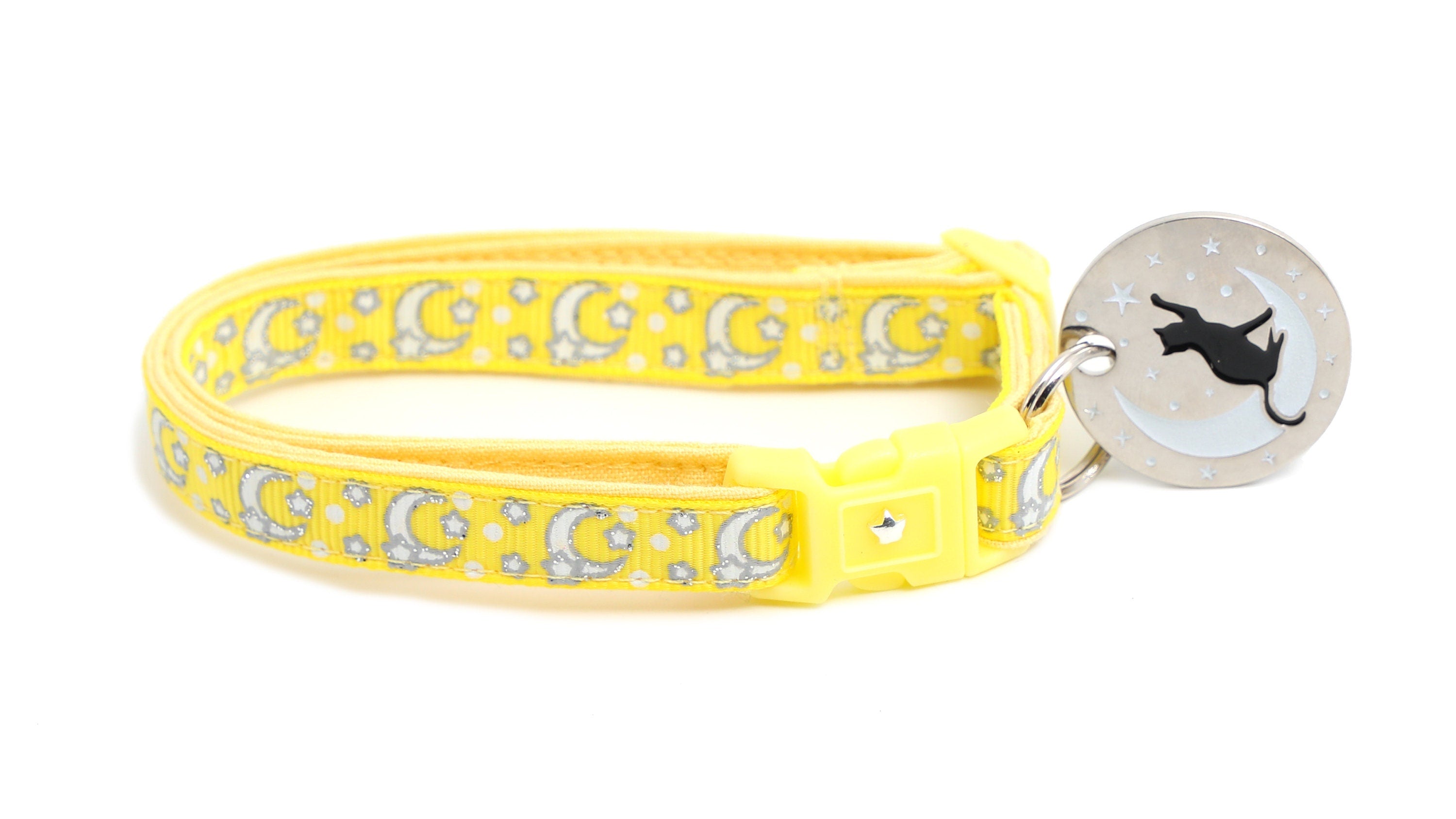 Silver Moons and Stars on Yellow Cat Collar