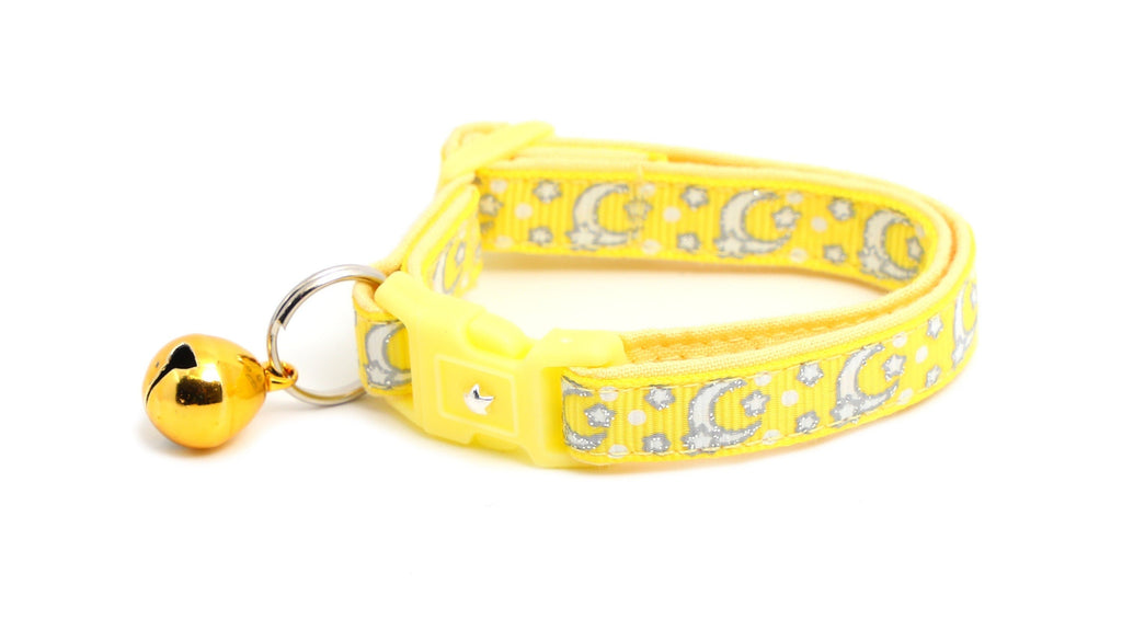 Silver Moons and Stars on Yellow Cat Collar