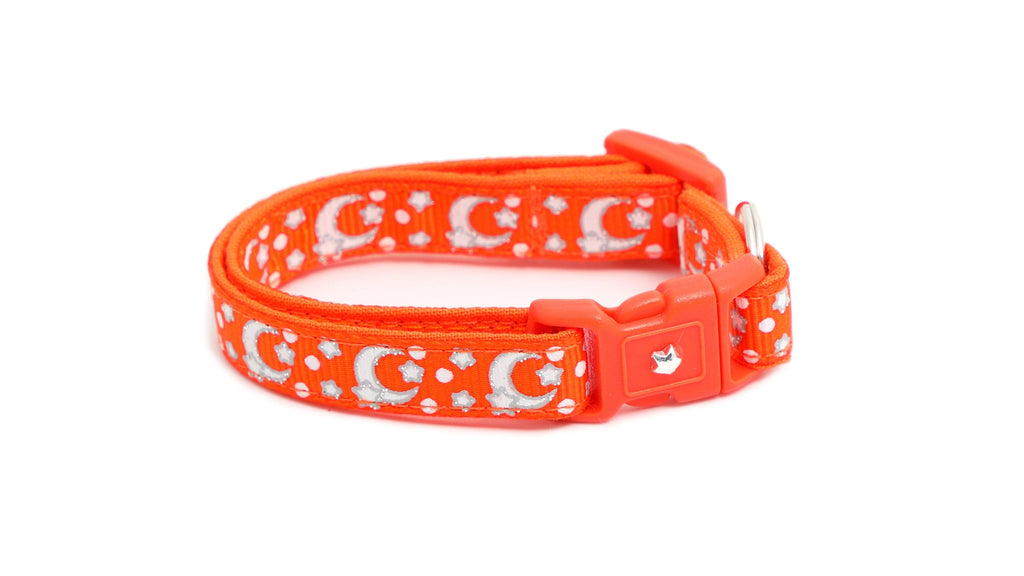 Silver Moons and Stars on Orange Cat Collar