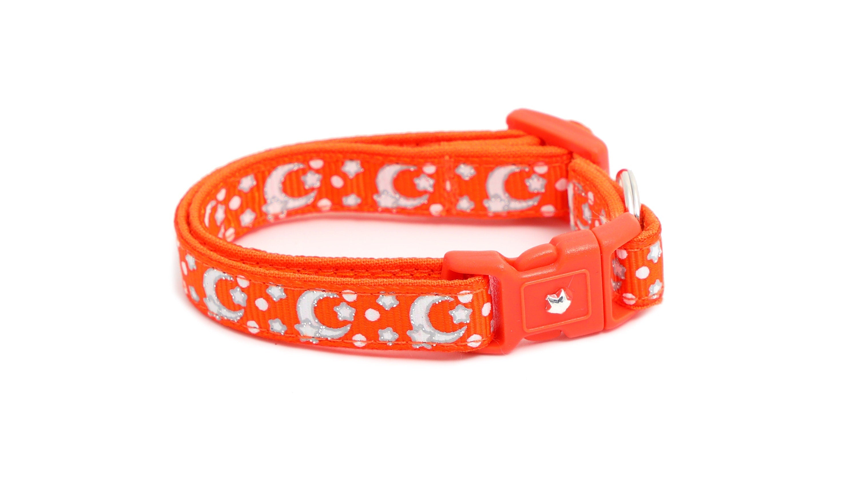 Silver Moons and Stars on Orange Cat Collar