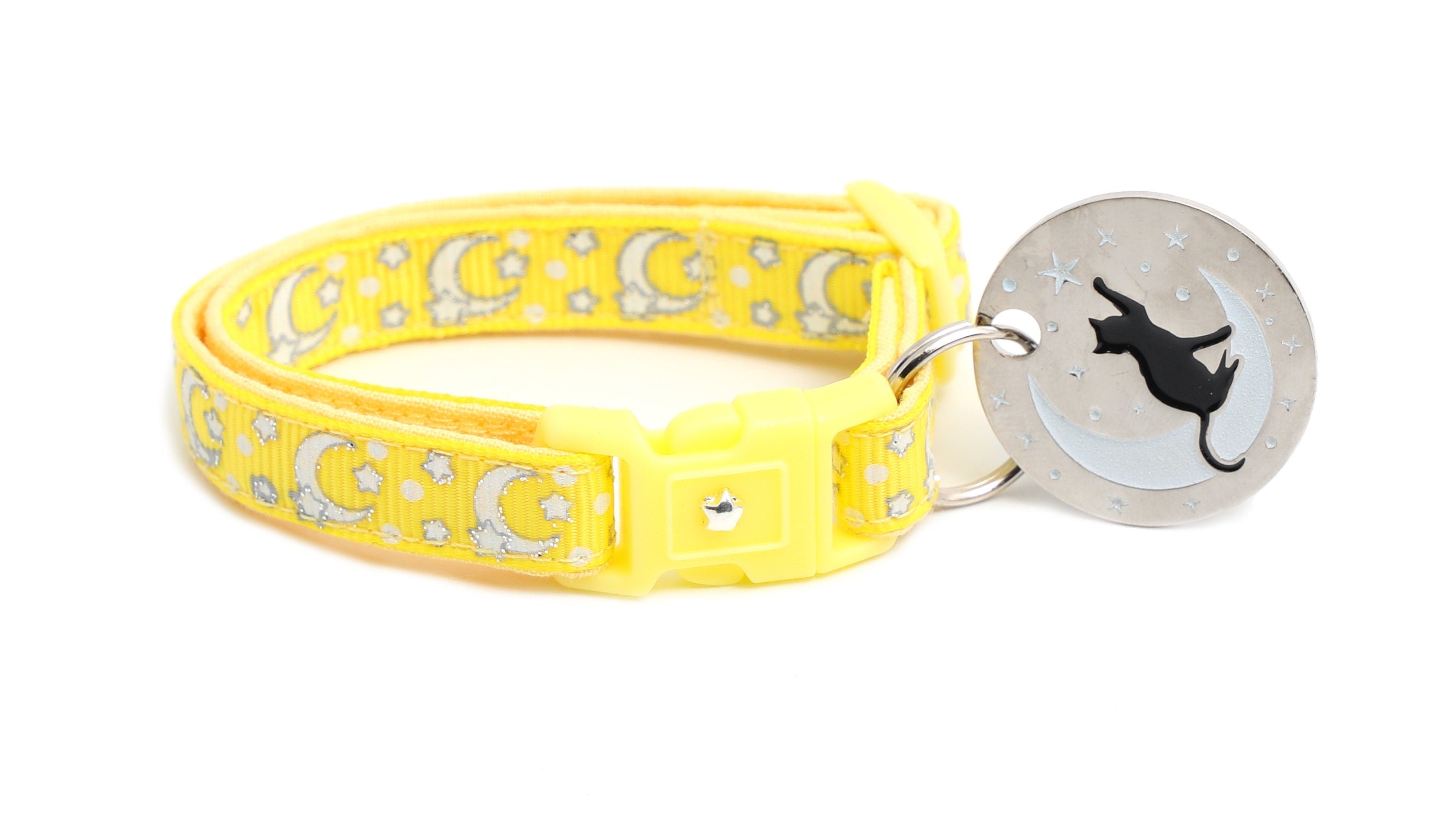 Silver Moons and Stars on Yellow Cat Collar