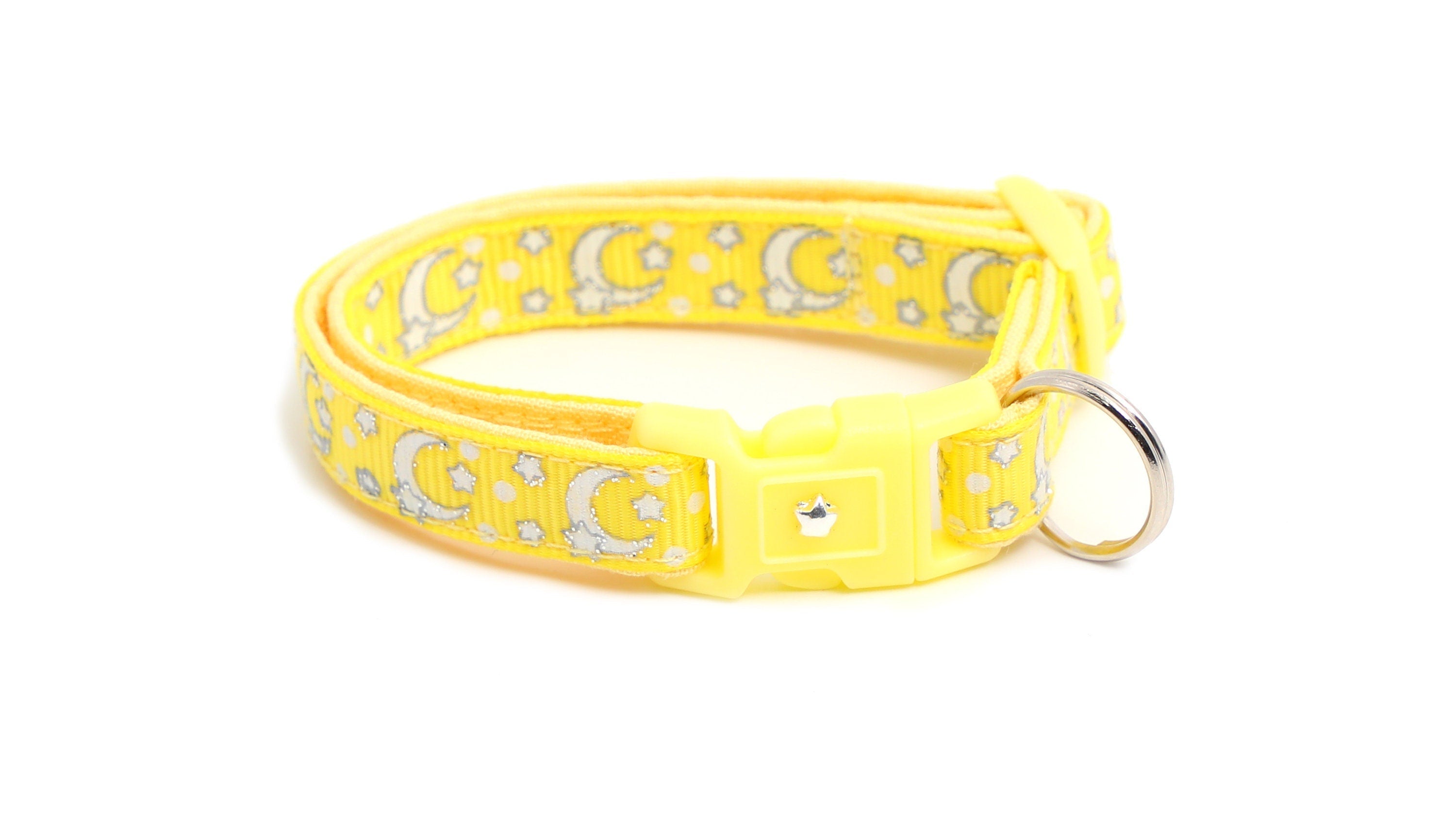 Silver Moons and Stars on Yellow Cat Collar
