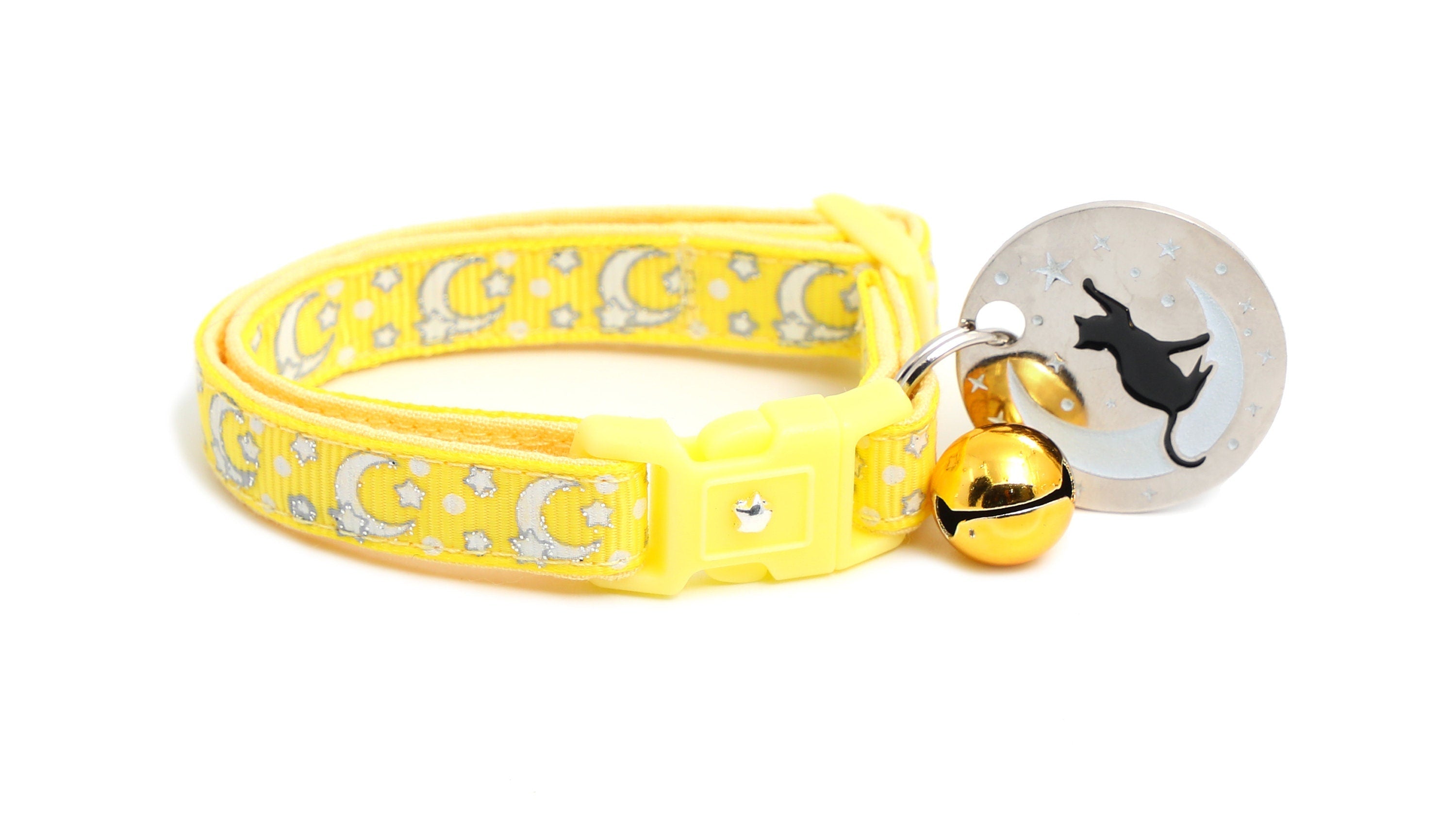 Silver Moons and Stars on Yellow Cat Collar