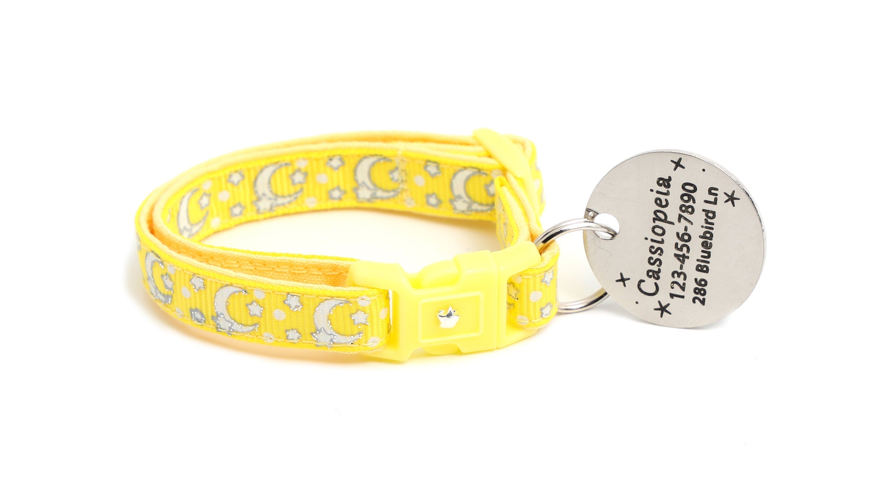 Silver Moons and Stars on Yellow Cat Collar