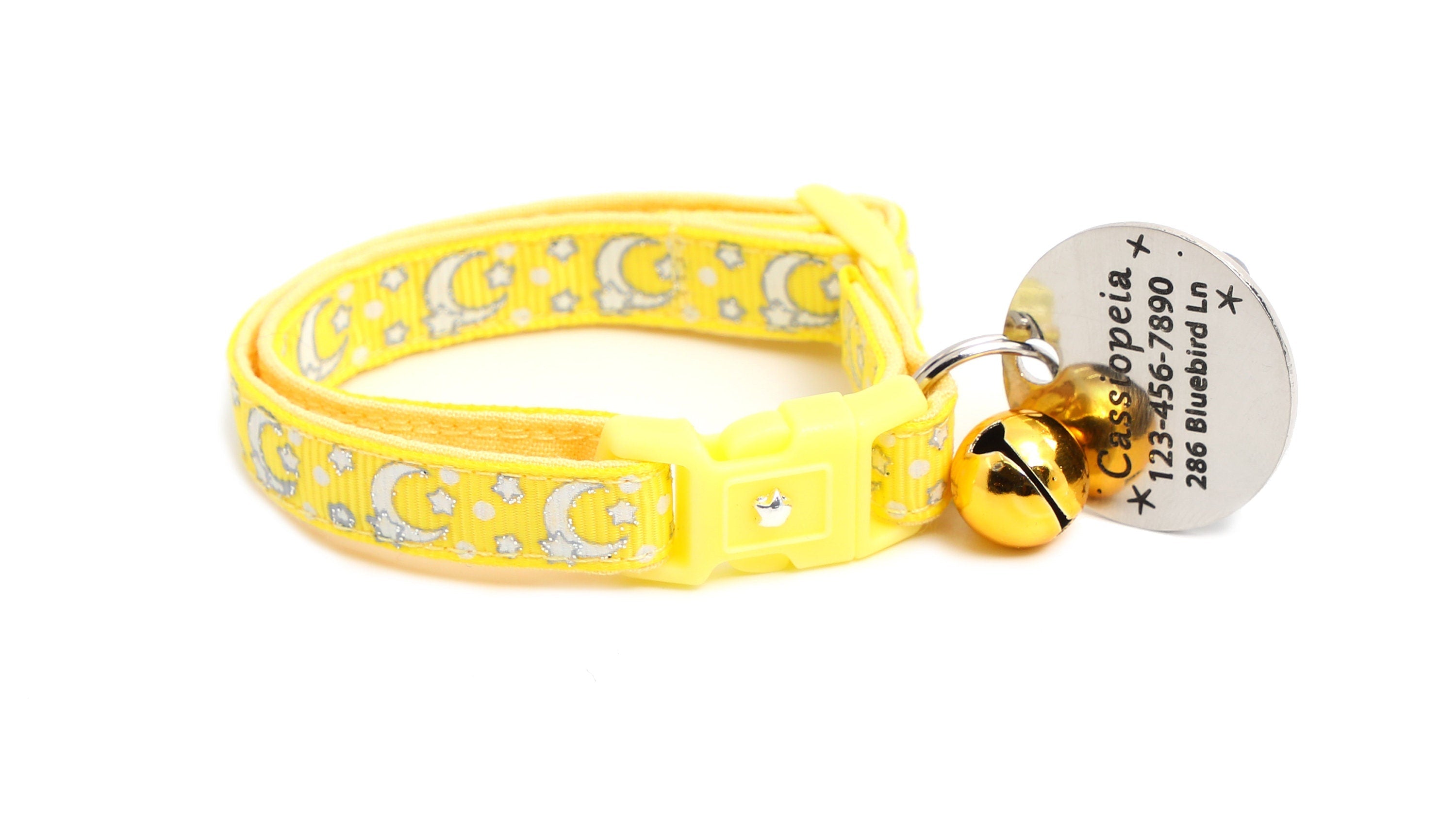 Silver Moons and Stars on Yellow Cat Collar